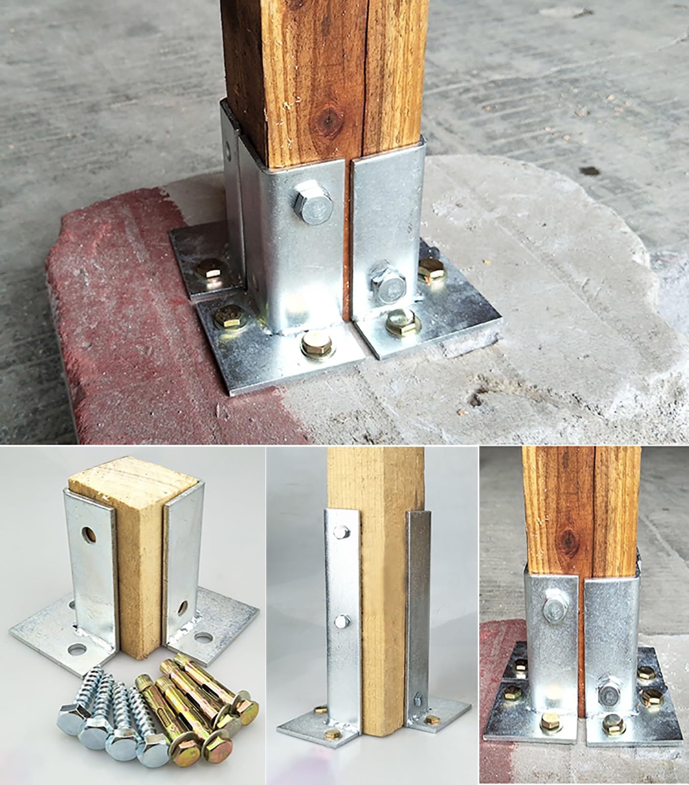 Anclajes de base de poste, soportes de acero ajustables para vallas y cubiertas, soportes de barandilla duraderos para aplicaciones estructurales