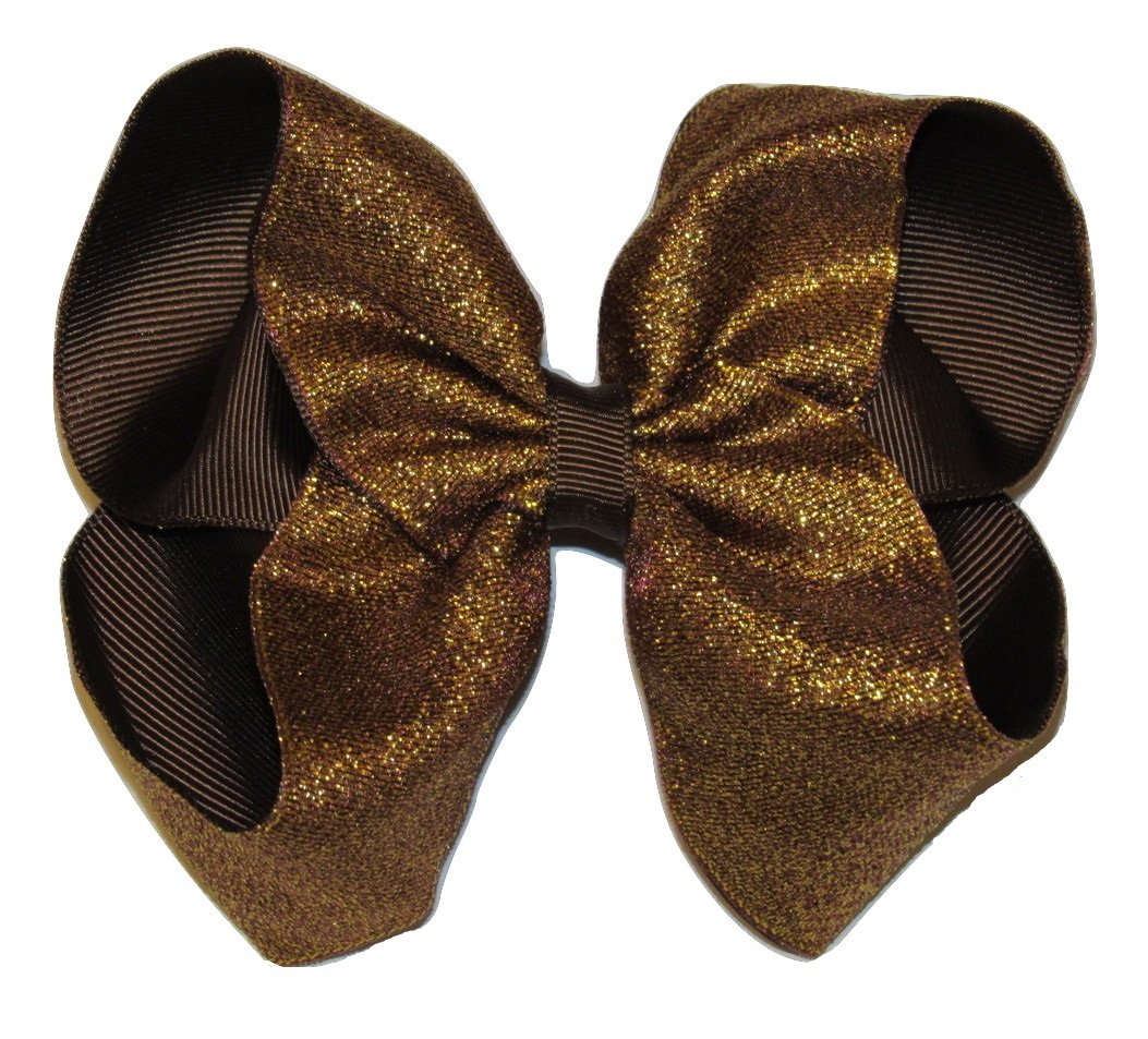 New "SHIMMERY BROWN" Sparkly Hairbow Alligator Clips Girls Hair Bows 5 Inches Boutique Holiday Christmas Party Thanksgiving Day Fall Autumn Grosgrain