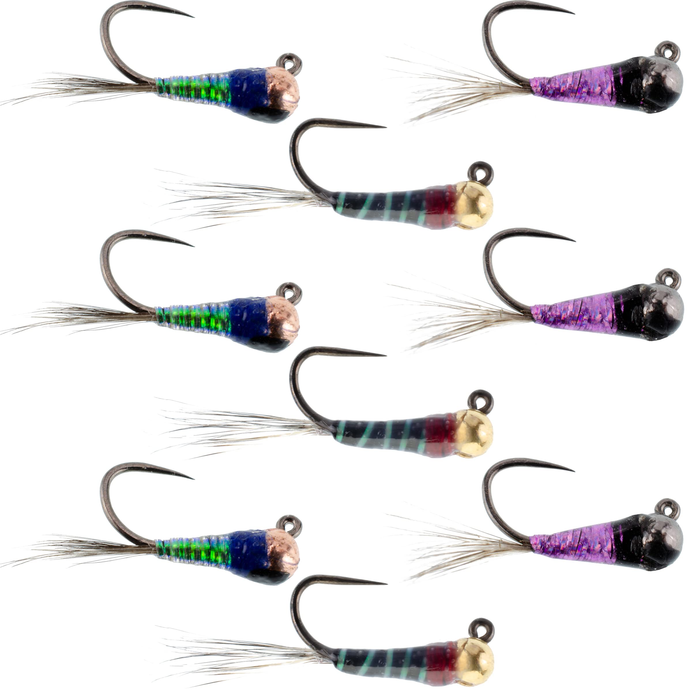 The Fly Fishing Place Tungsten Bead Perdigon Assortment Tactical Jig Czech Euro Nymph Spanish Barbless Nymphing Fly - Gasolina, Black, Purple Flash -