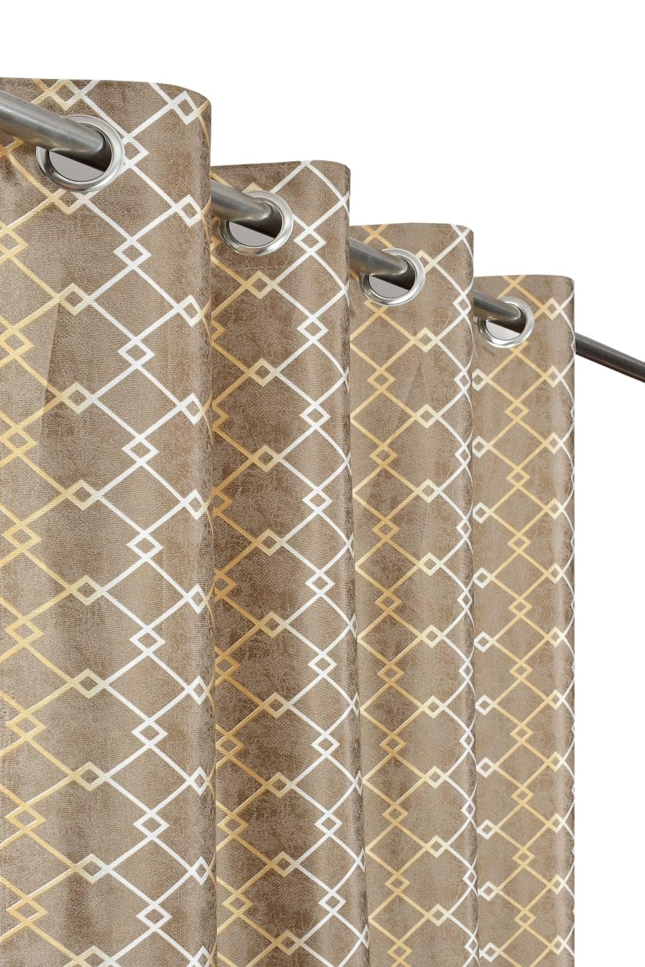 WO FLORA Latest Check Pattern Window Curtains for Living Room | Drawing Room Parde | Curtain Panel for Door, Brown Color 5 Feet 2 Pcs Set Curtains