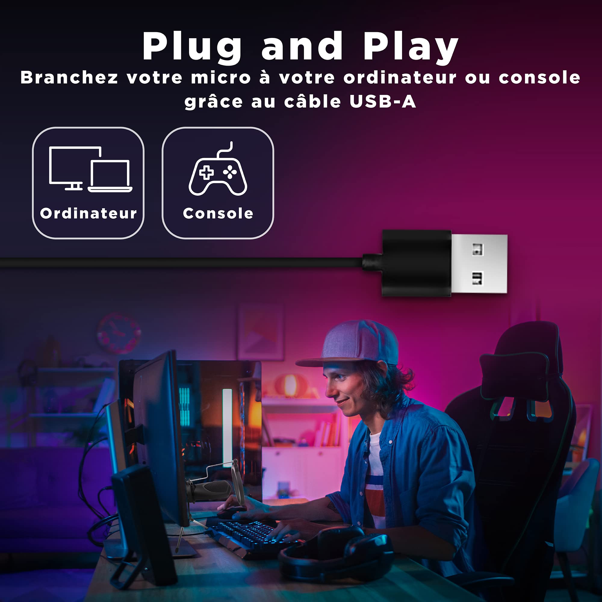 T'nB Tnb Influenza Microfono Omnidirezionale A Condensatore, Suono Di Qualità per Desktop, Ideale per Streaming, Youtuber, Podcast - Nero