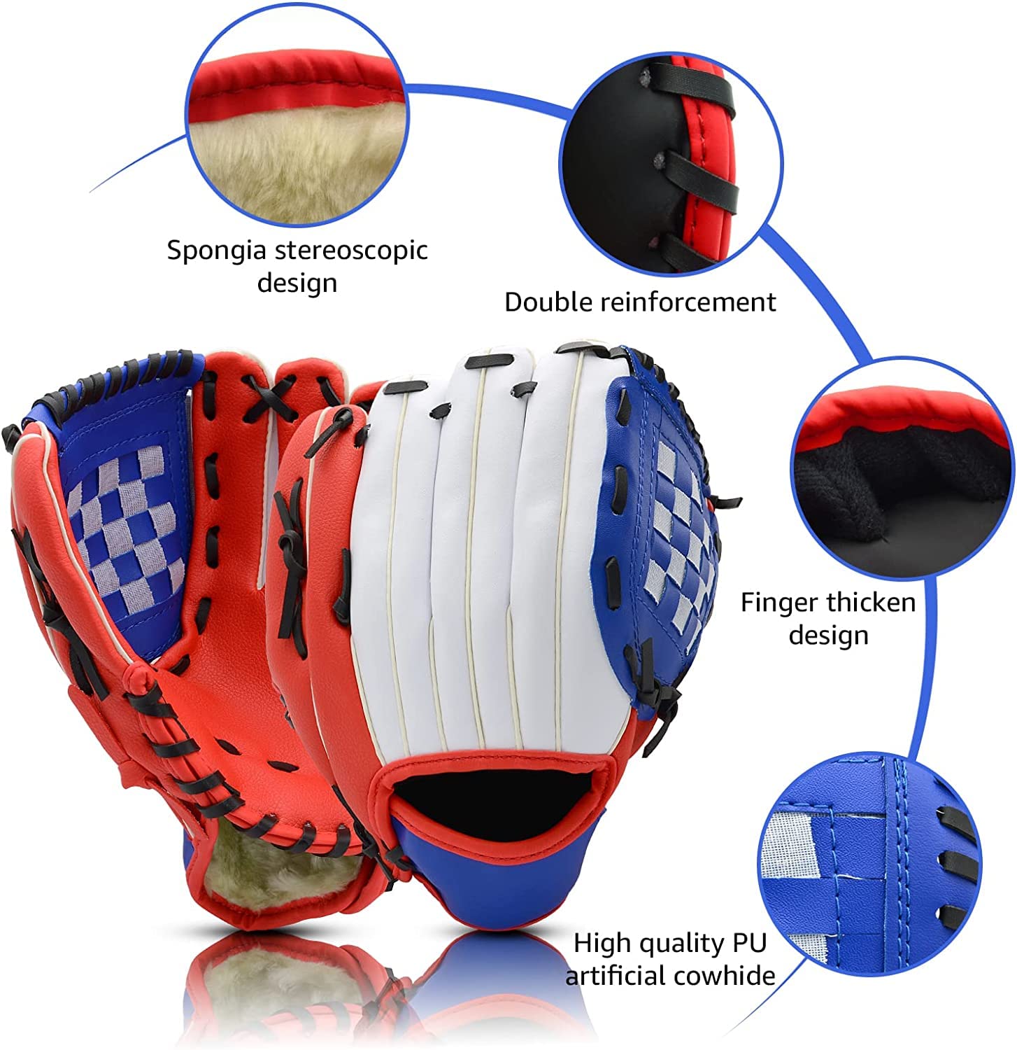 Rękawica baseballowa Zestaw rękawic baseballowych i piłek dla dzieci młodzieży dorosłych, rękawica softballowa, rękawica baseballowa rękawica lewa ręka, narzuta prawostronna (rozmiar: 32,5 cm)