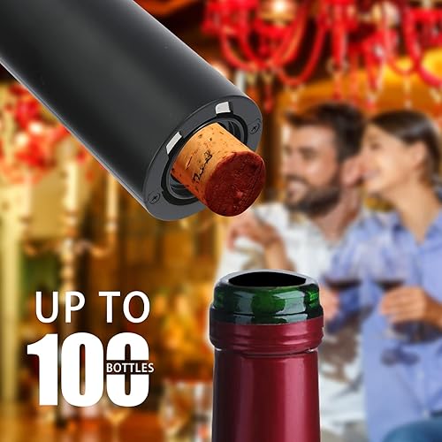 Miniatura 5 de Juego de abridor eléctrico de botellas de vino con base de carga, negro, abridor automático de botellas de vino con luz LED, kit de sacacorchos