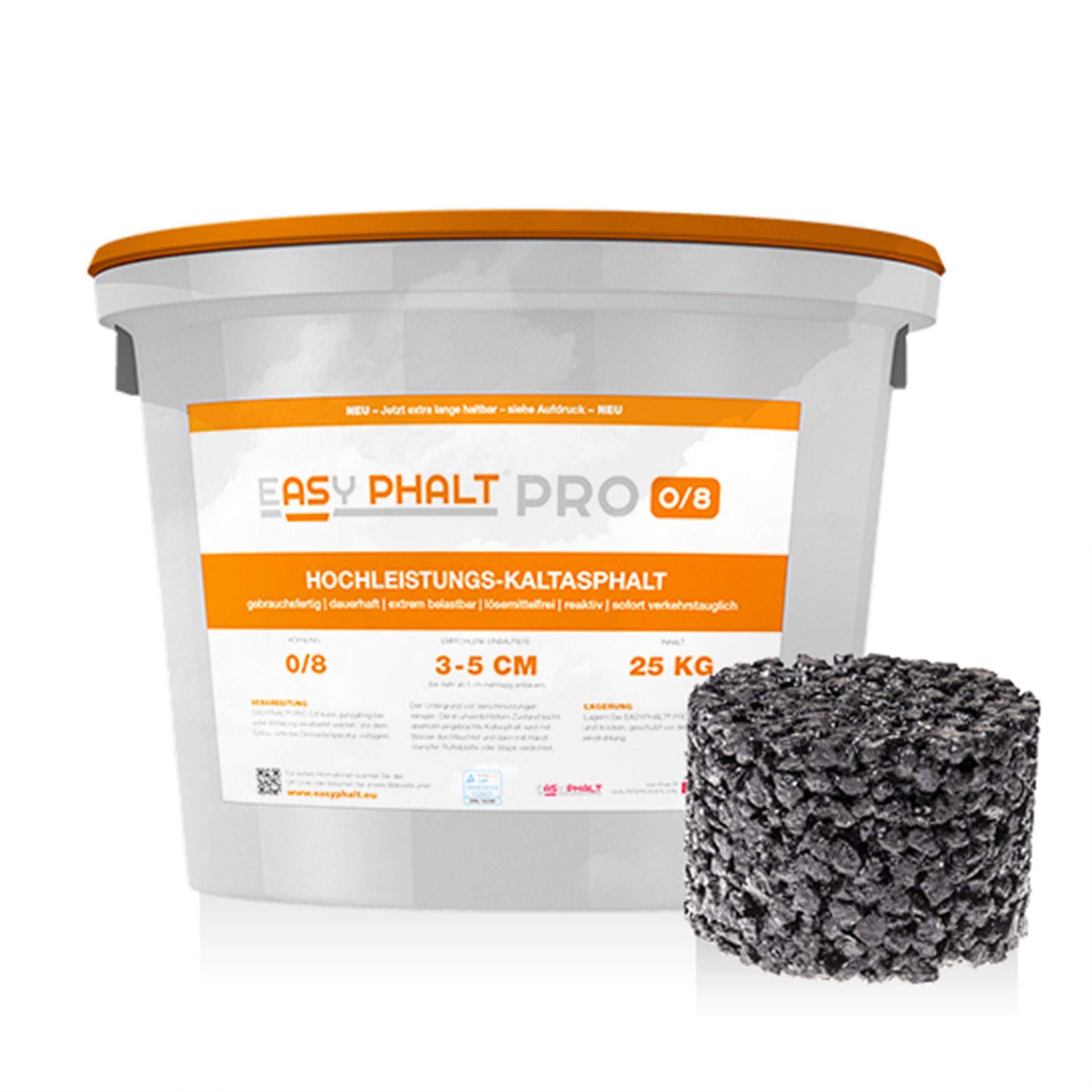 reaktiver Hochleistungs- Kaltasphalt EASYPHALT PRO, Körnung 0-8 mm, 25 kg im wiederverschließbaren Eimer, Reparaturasphalt
