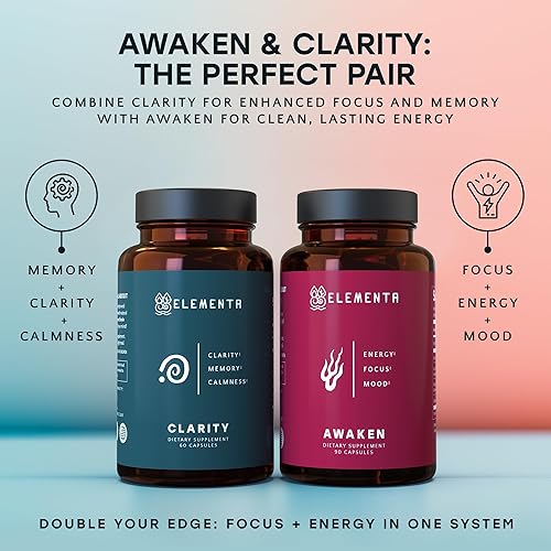 Miniatura 8 de ELEMENTA Awaken - Suplementos cerebrales para la memoria, la concentración y la energía  Melena de león, Panax Ginseng, té verde cafeína y taurina
