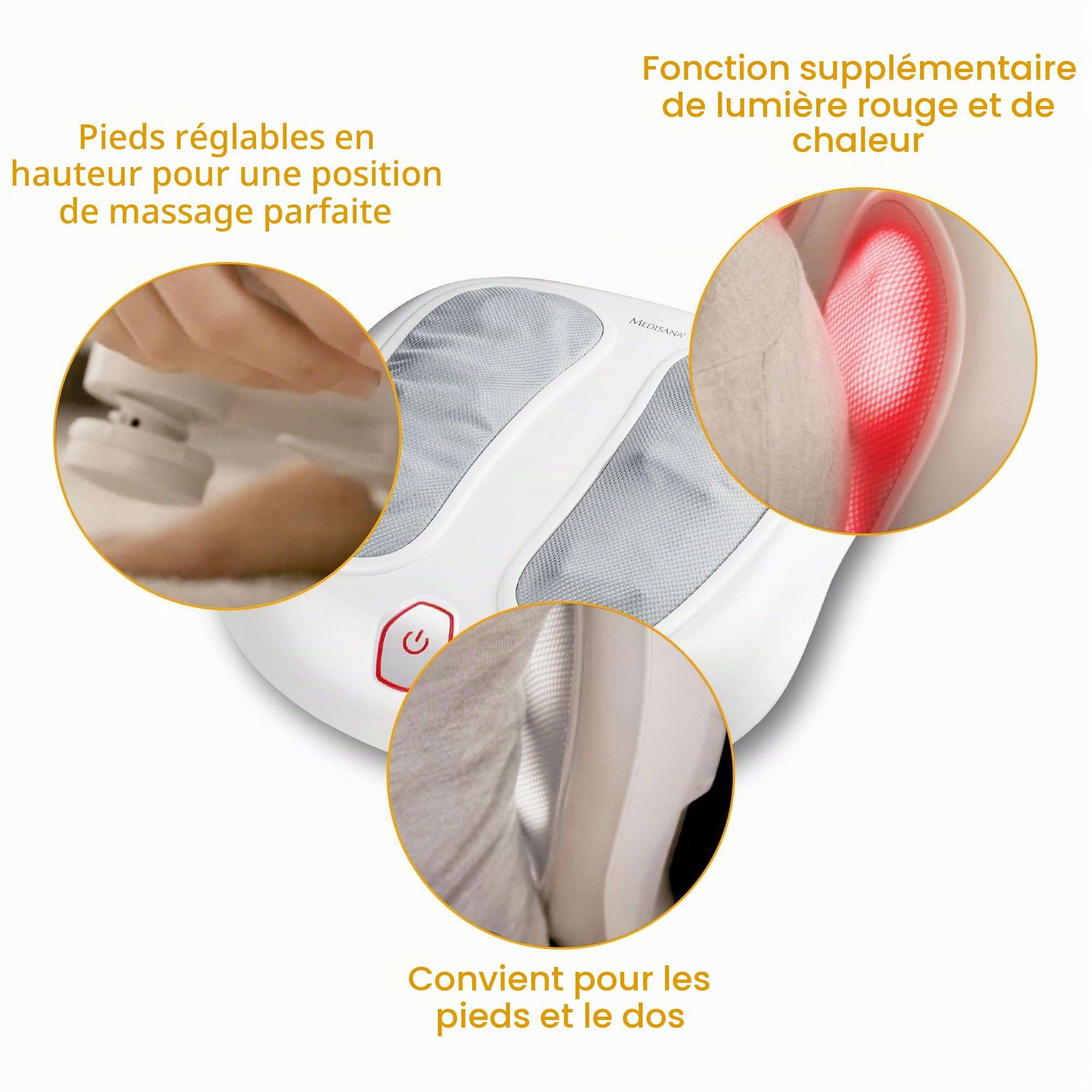 medisana FM 883 masseur de pieds shiatsu avec fonction chaleur | appareil de massage électrique pour pieds et dos, 18 têtes de massage, fonction lumière rouge, 2 vitesses