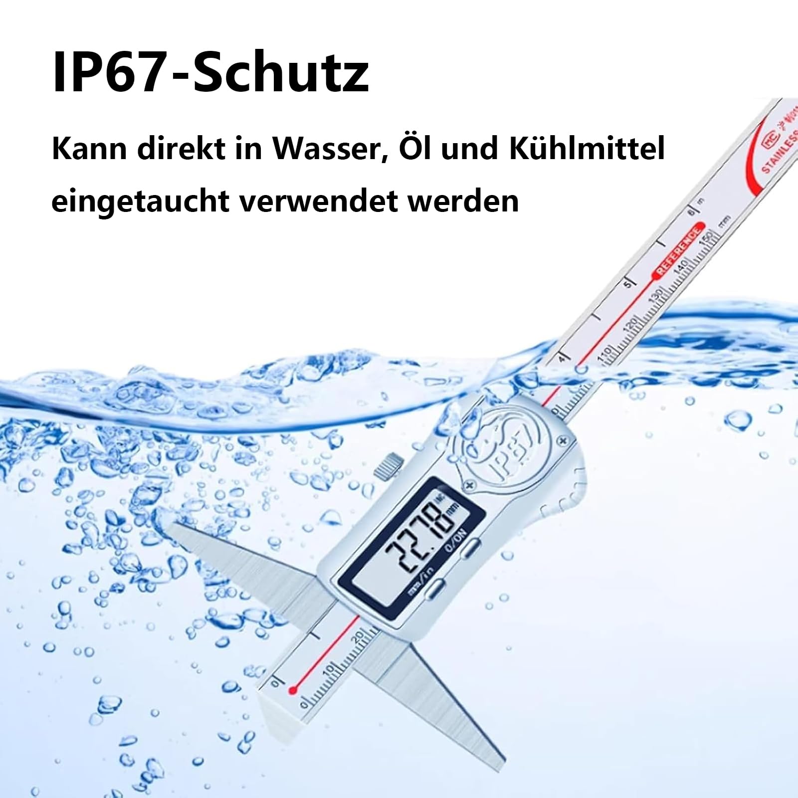 Digital Tiefenmessschieber 0-150 mm mit Schutzart IP67, 0,01 mm hochgenauer Edelstahl digitaler Tiefenmessschieber mit mm/Zoll-Messsystem, Tiefenmess-Messsc (0-200 mm)
