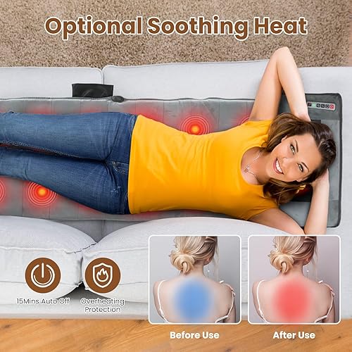 Miniatura 7 de Alfombrilla de masaje de cuerpo completo con calor, almohadilla térmica vibrante de cuerpo completo con almohada de masaje de cuello Shiatsu