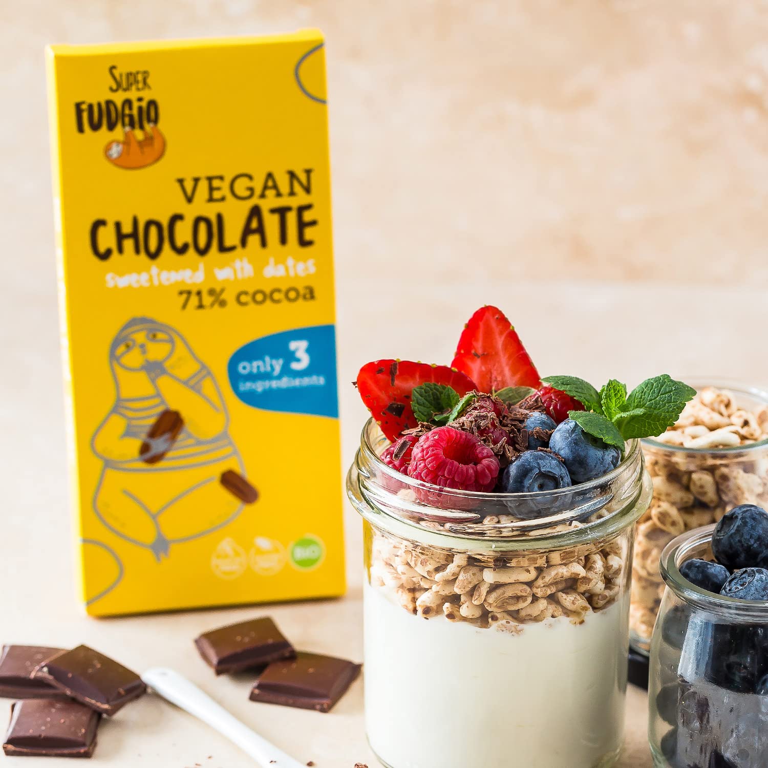 SUPER FUDGiO Bio vegane Schokolade – natürliche Bio-Zutaten, mit Datteln statt Zucker gesüßt – glutenfrei – 10x80 g (Datteln)