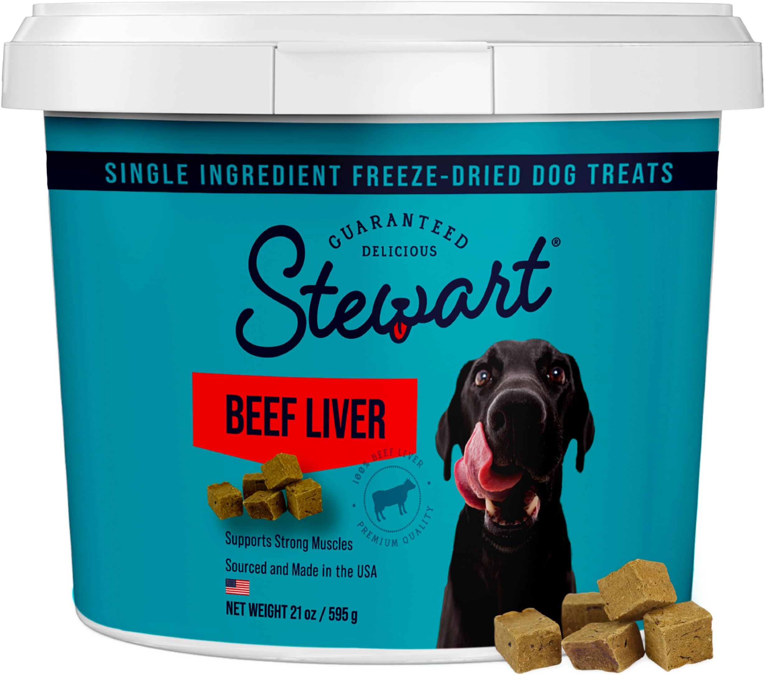 Stewart 100% Beef Liver Dog Treats, 21 oz Tub, ~475 Pieces, Freeze Dried Raw, 50% Protein, Single Ingredient Training Treats or Meal Topper, Grain Free, Gluten Free