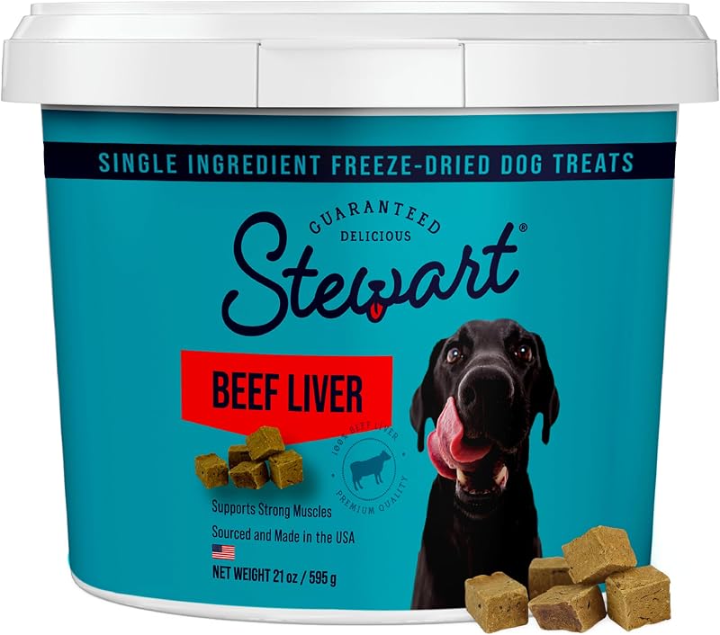 Stewart Freeze Dried Dog Treats, 100% Beef Liver, 21 oz Tub | Premium Quality Raw Protein, Single Ingredient, High Protein Training Treats & Food Topper, No Refrigeration, Cat Friendly