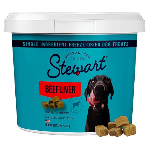 Stewart Freeze Dried Dog Treats, Beef Liver, Grain Free & Gluten Free, 21 Ounce Resealable Tub, Single Ingredient, Made in USA, Dog Training Treats