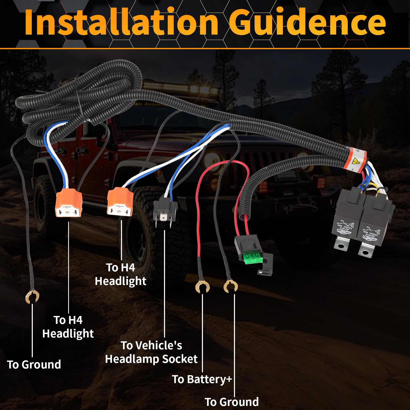 Arnés de relé H4 9003, kit de cableado de relé de faros, enchufes de cerámica para faros delanteros H6054 6054 de 7 x 6, 5 x 7, kit de conversión de faros delanteros, soluciona problemas de