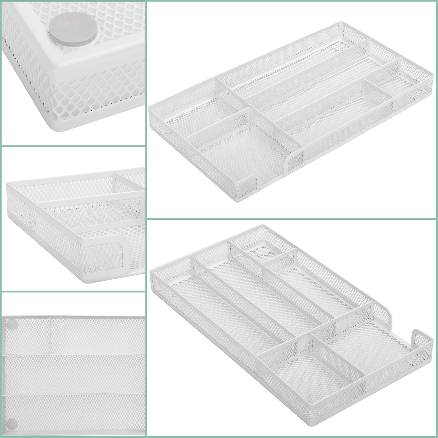 Annova Desk Drawer Organizer Tray for Office Organization - Metal Mesh - Storage Tray with Dividers for Pens, Desktop Accessories, Bathroom, Kitchen, Makeup and Office Supplies (Small, White)