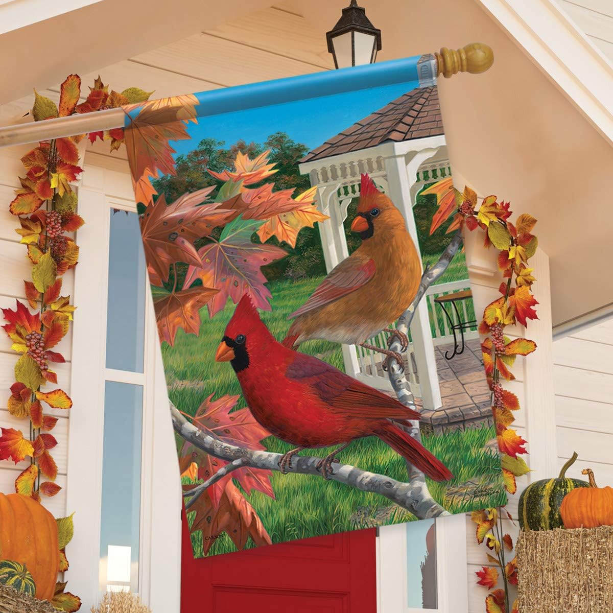 Crimson Afternoon Cardinals House Flag Fall Decorative 2 Sided 28" x 40"
