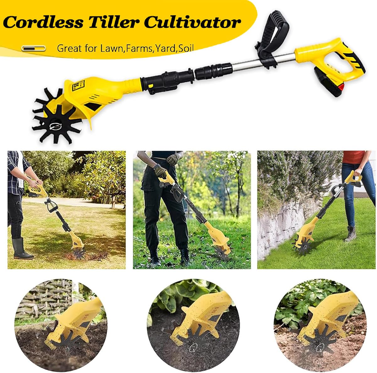 Coltivatore Elettrico a Mano, Zappa, Fresa per Terreno, coltivatore Portatile, coltivatore a Batteria, Larghezza di Lavoro 10 cm, per Giardino, orti