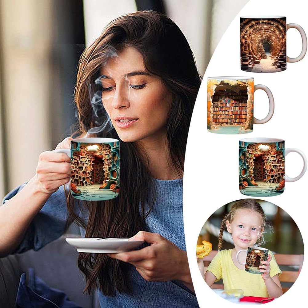 3D Buch Tasse Glas,Buchtasse,Painted Book Mug,Bibliothek Bücherregal Tasse,TBook Lover Mug Lustige Kaffeetassen Keramikbecher für Geschenke (8) Küche, Haushalt & Wohnen