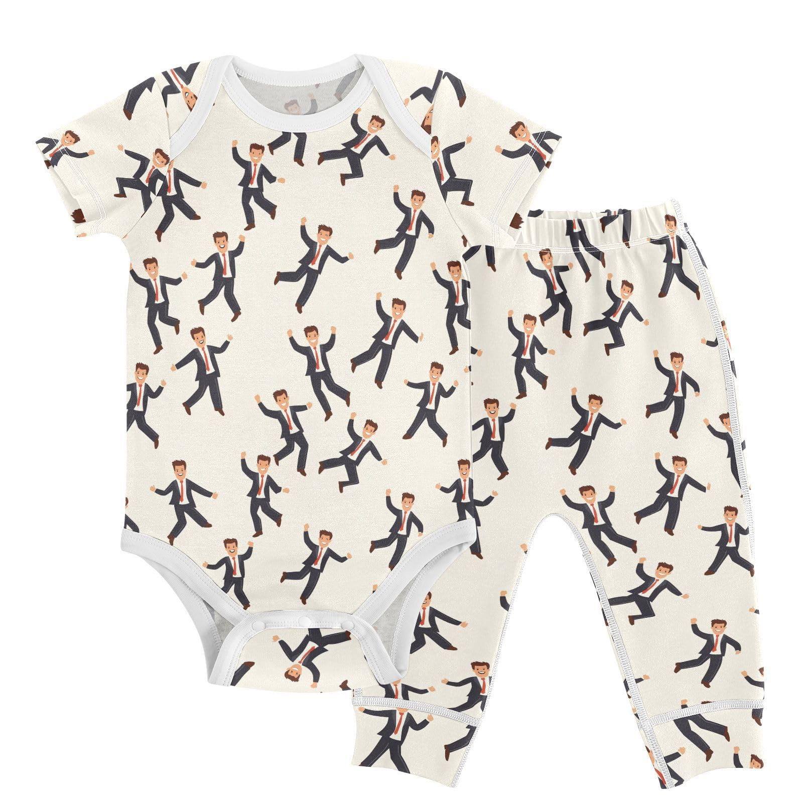 vvfelixl Unisex Short Sleeve Baby Pants Sets,Cheerful Businessman Baby Bodysuits Set,Babys Layette Sets Clothes for 18-24M