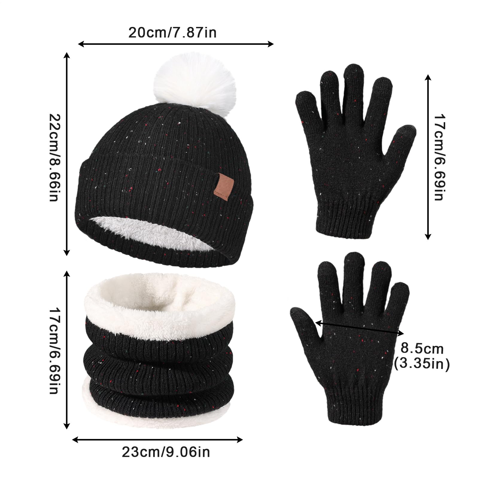 Set invernale con cappello e sciarpa e guanti per bambini, con cappello lavorato a maglia, morbido, confortevole, per il freddo, per passeggiate, pattinaggio, ciclismo, escursionismo, avventure