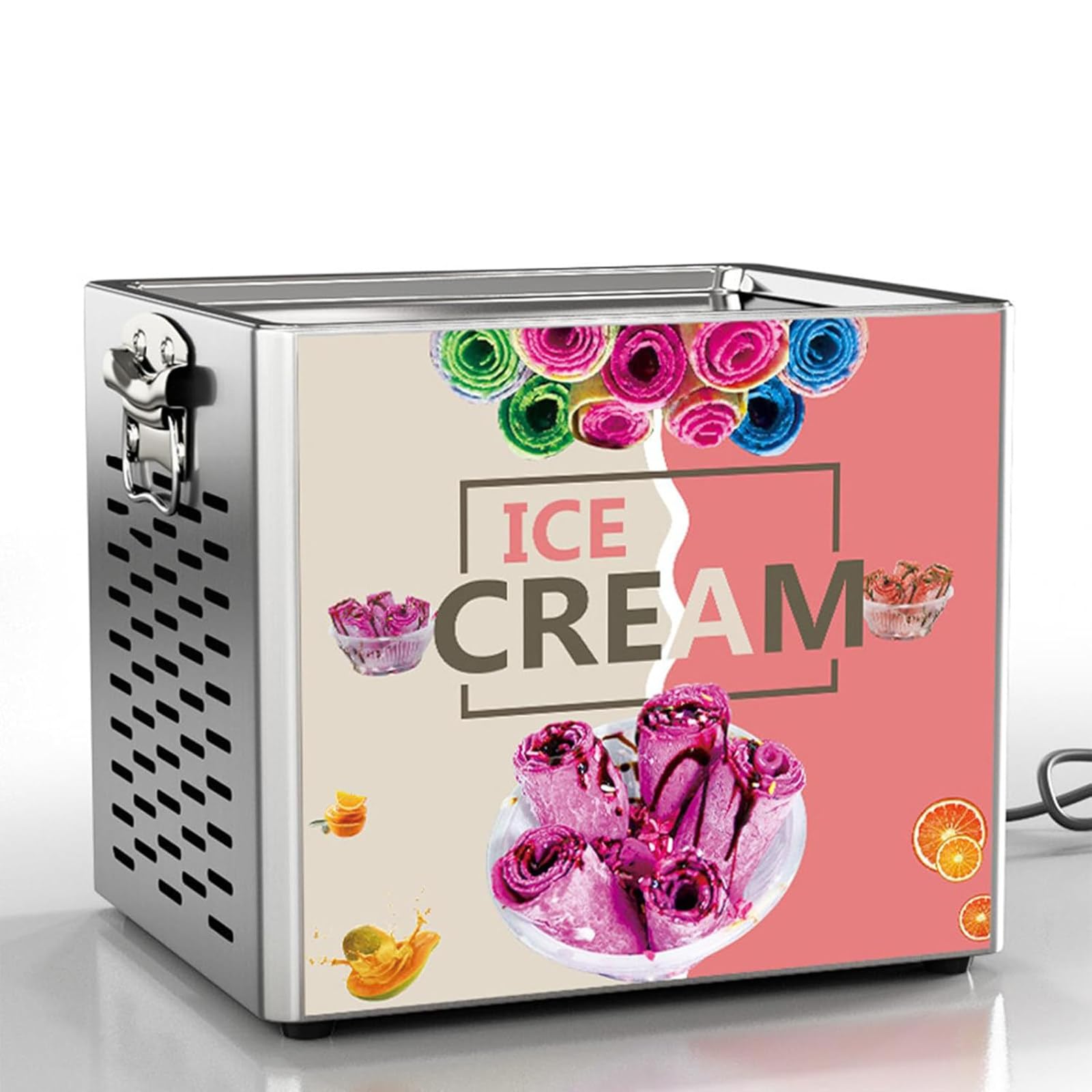 Desktop Small Fried Ice Cream Roll Machine, Yogurt Thai Stir Roll Ice Cream Machine, Commercial Yogurt Machine, Stainless Steel, Copper Tube Cooling, Two-Minute Molding, For Cafes And Food Trucks
