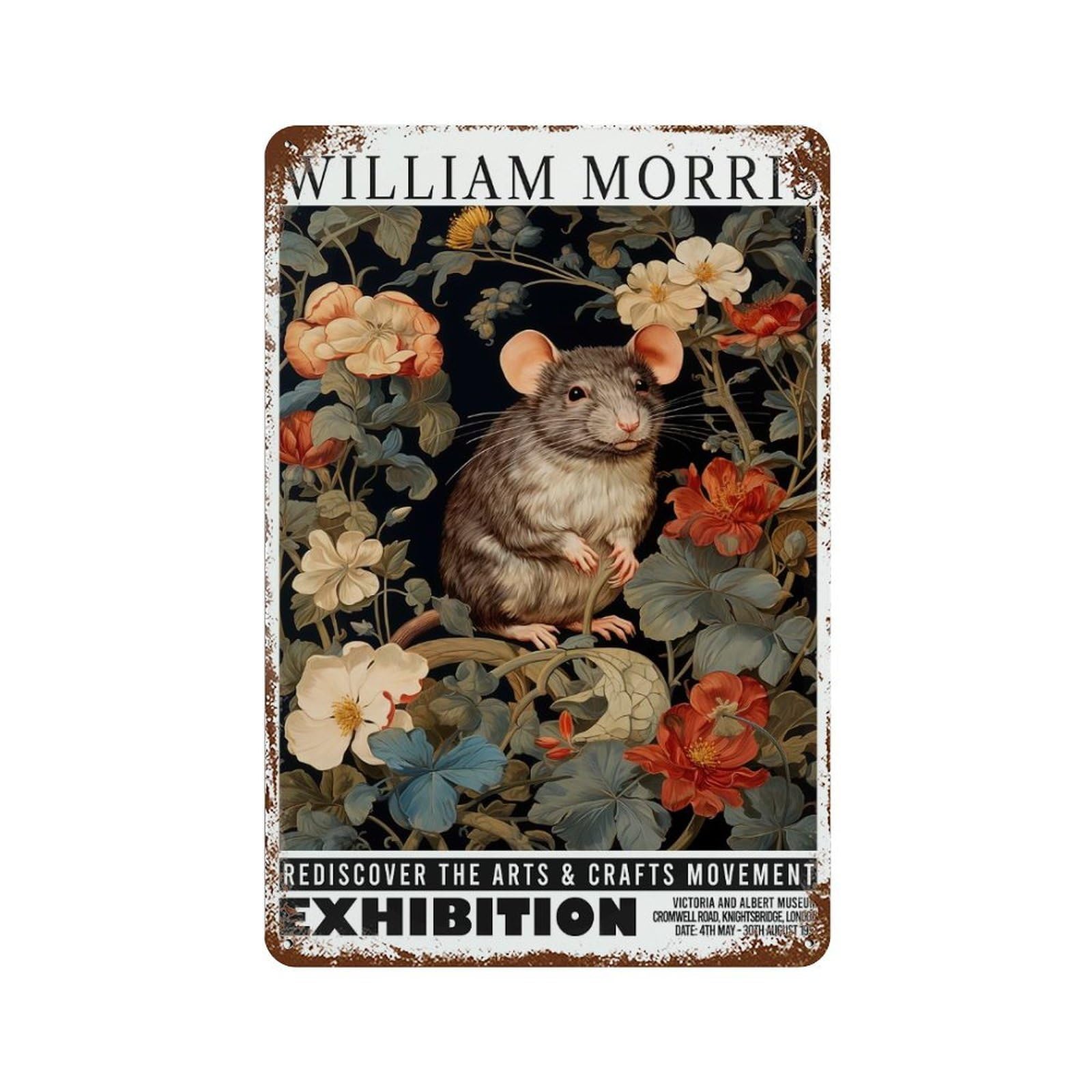 William Morris Rat Botanical Decorative Tin Sign 11.8"x7.9", Vintage Wall Decor for Basement, Hobby Room And Garage Decor