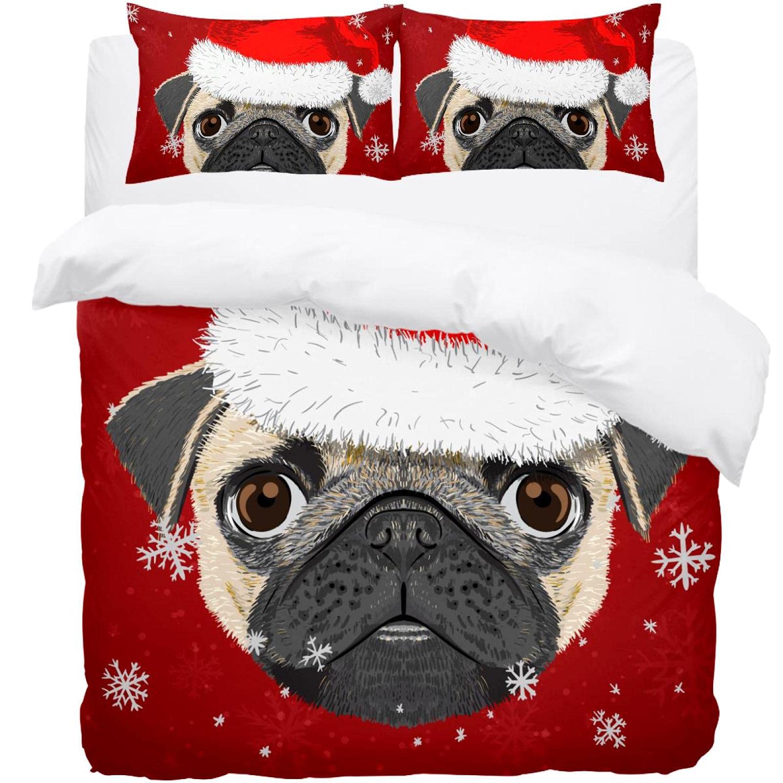 Houssett de couette chien de Noël lit simple 3 pièces taies d'oreiller