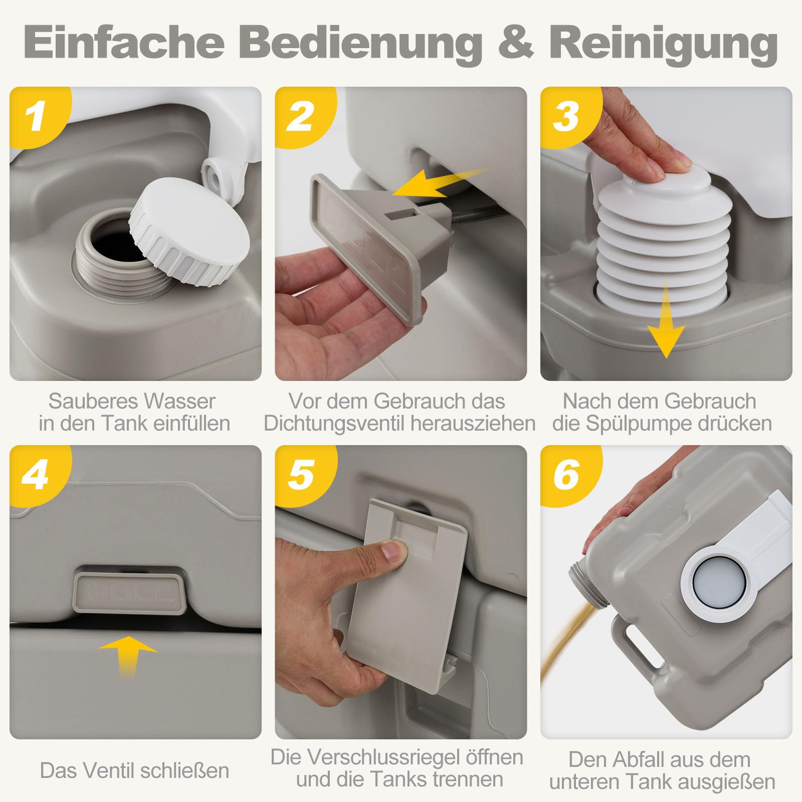 COSTWAY Campingtoilette, tragbare Campingklo mit 20 L Fäkalientank, Mobile Toilette mit Spülpumpe & Teleskoptrichter, Reisetoilette für Camping, Angeln