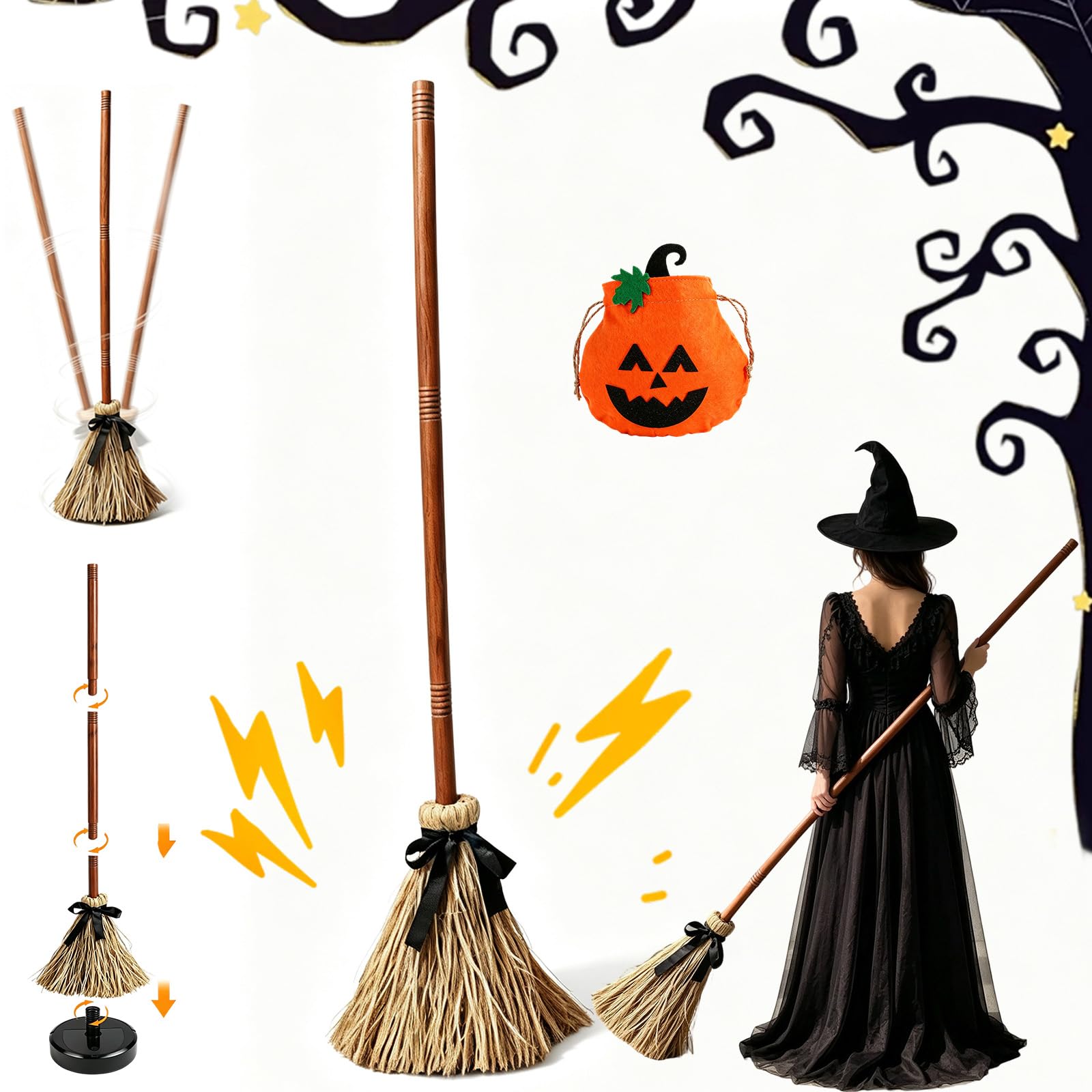 Syeefula Witch Broom, Dancing Broom with Light and Motion Sensor (1PC)