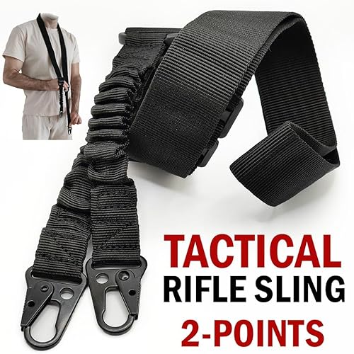 Miniatura 6 de Eslinga táctica para rifle de 2 puntos, correa de hombro ajustable de dos puntos con ganchos de metal, rápida y fácil, correa de hombro para rifle