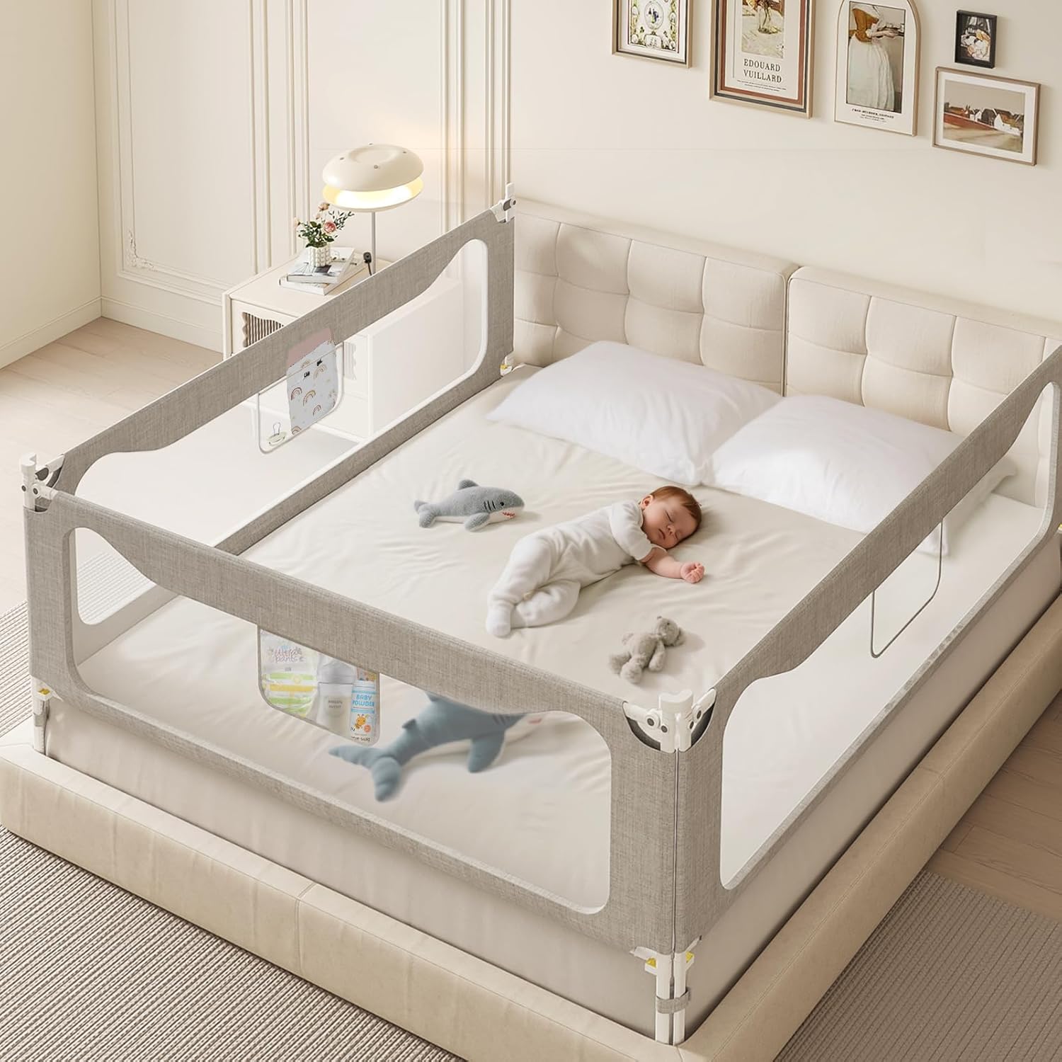 colorfarm Queen Size Toddler Bed Rail 3-Sided Bed Rail Guard with Safety Lock - Adjustable Bedrails for Baby Infant Child (78.7x78.7x59)