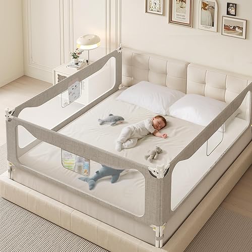 Riel de cama tamaño King paquete de 3 rieles de cama con bloqueo de seguridad, barandillas ajustables para bebés y niños pequeños (78.7 x 78.7 x