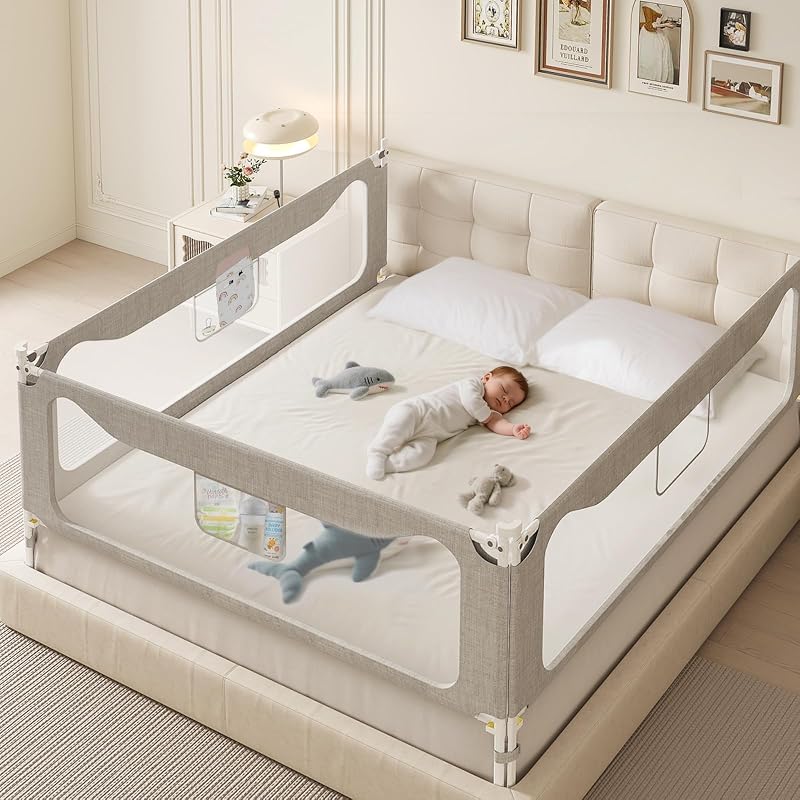 Queen Size Toddler Bed Rail 3-Sided Bed Rail Guard with Safety Lock - Adjustable Bedrails for Baby Infant Child (78.7x78.7x59)