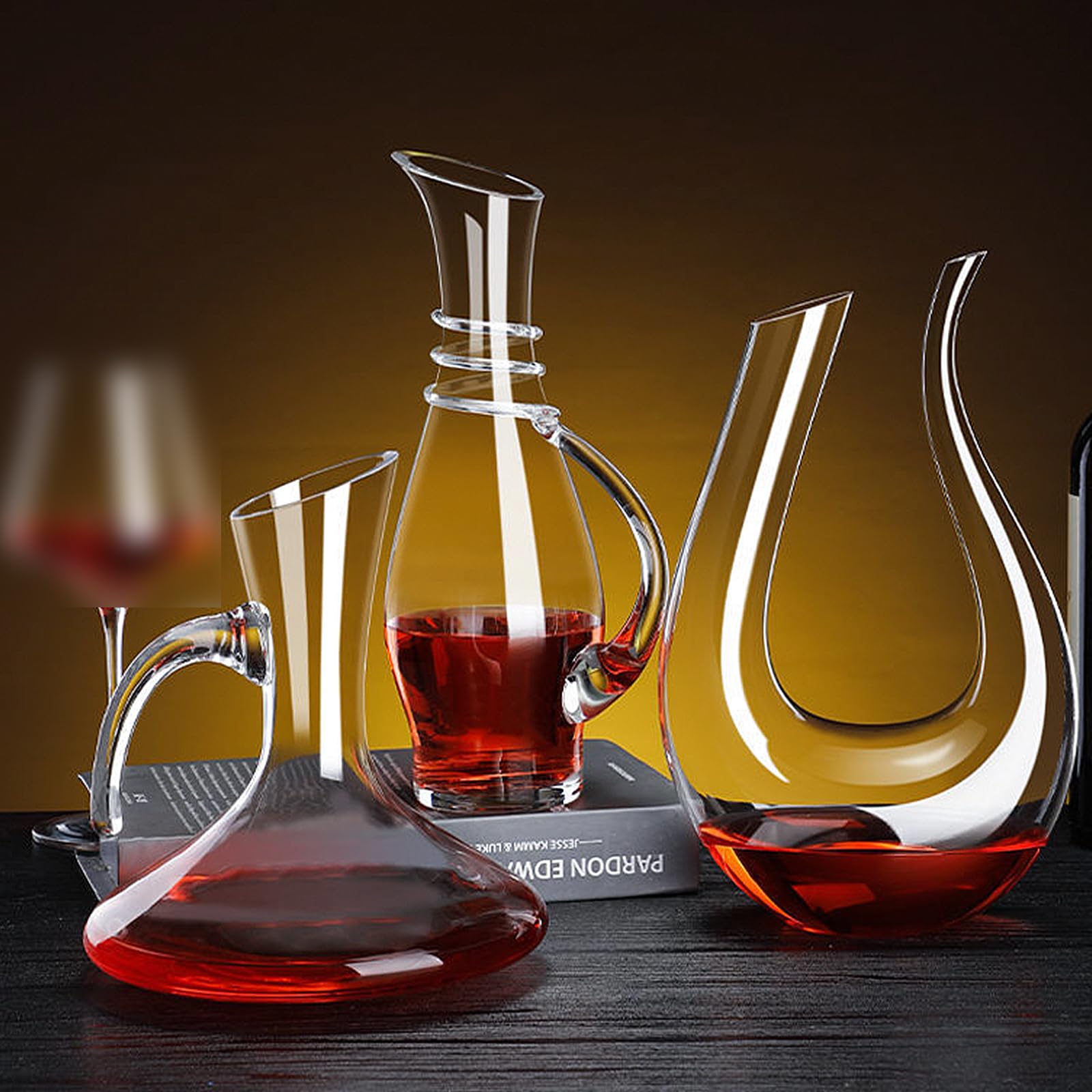 Decantador de vino tinto, aireador de jarra de cristal, jarra de vino de cristal 100% sin plomo, aireador de vino único y accesorio para los amantes del vino (1,5 L-2)