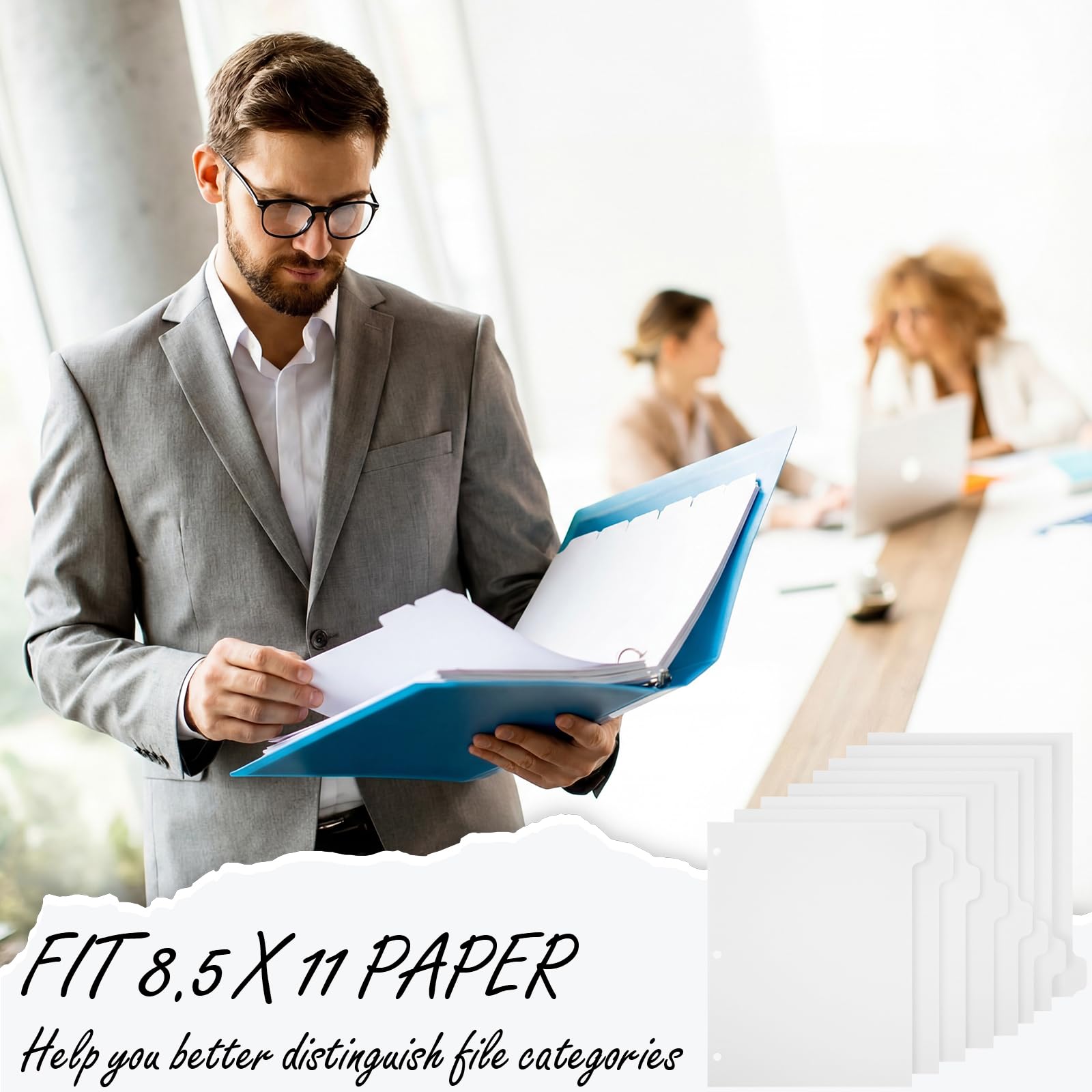 Harloon Set di 60 divisori per raccoglitori ad anelli con 8 linguette, divisori da 1/8 a 3 fori, per raccoglitori vuoti, 230 g/m², carta pesante per scuola, classe, ufficio, casa (bianco)