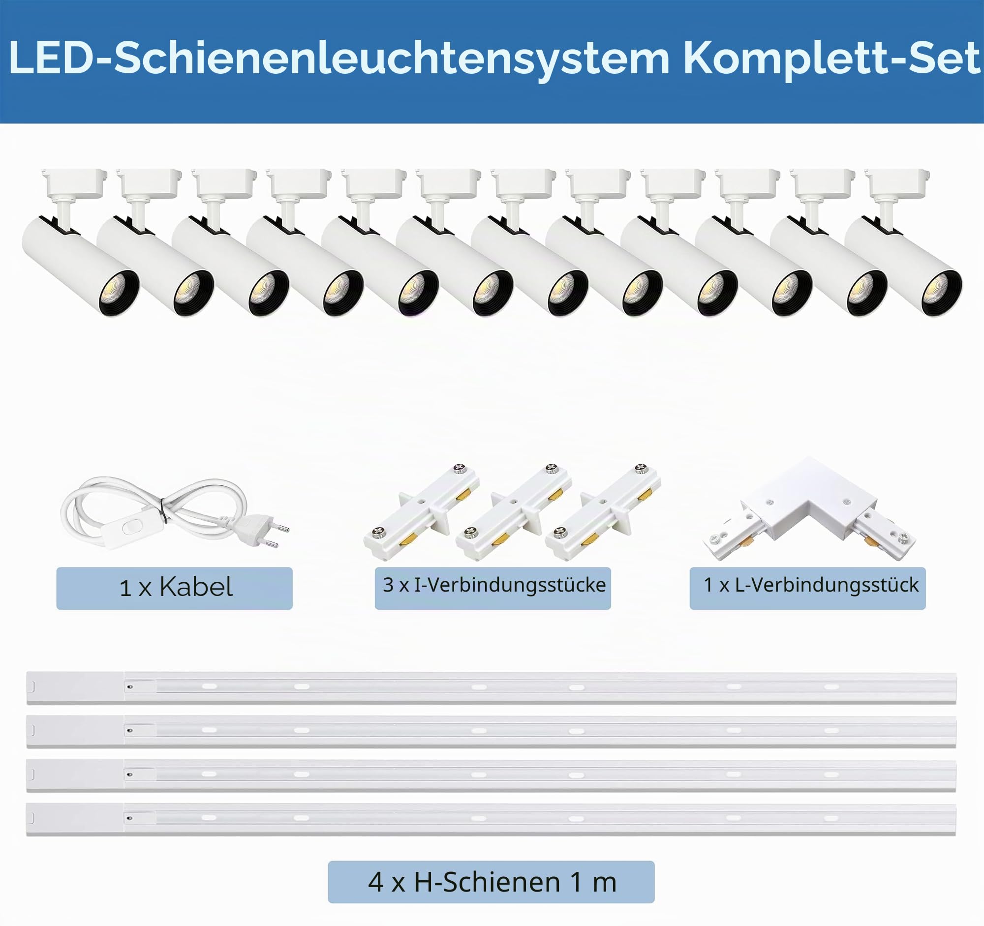 LED-Deckenleuchte, Wohnzimmer-Komponenten-Set, Track Lighting für die Inneneinrichtung, 20 W, 3000 K, drehbare Deckenbeleuchtung mit extra 4 * 1m Schienen