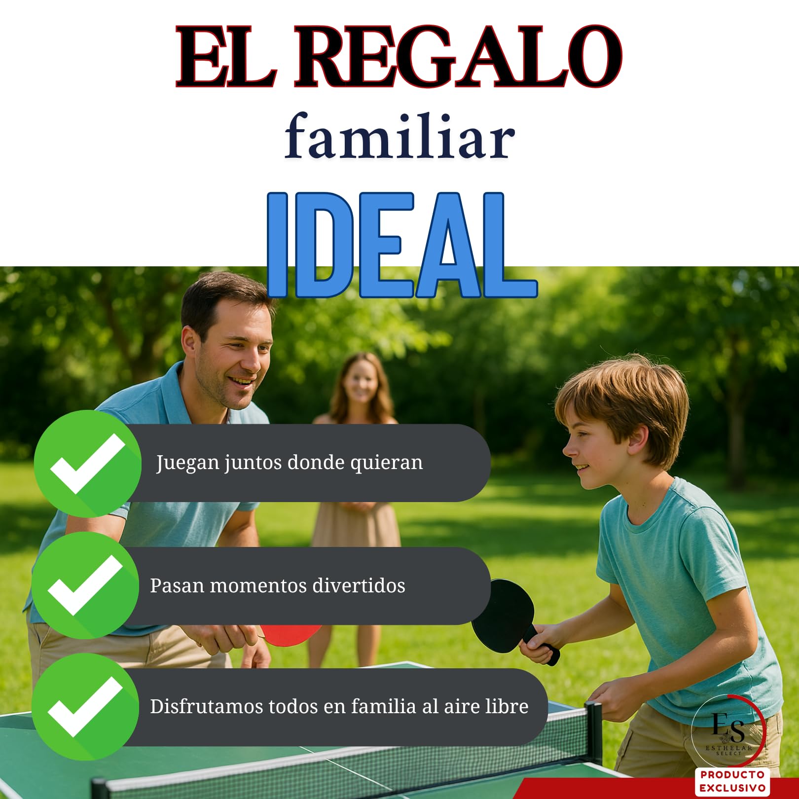 Set de Ping Pong Portátil – 2 Palas + 3 Pelotas + Red con Soportes – Juego de Mesa para Exterior e Interior – Ideal para Camping, Jardín, Vacaciones y Escapadas