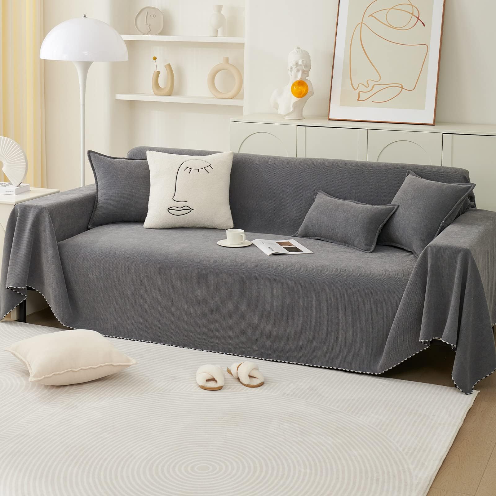 Couverture pour chien grand canapé jetée de lit réversible gris foncé