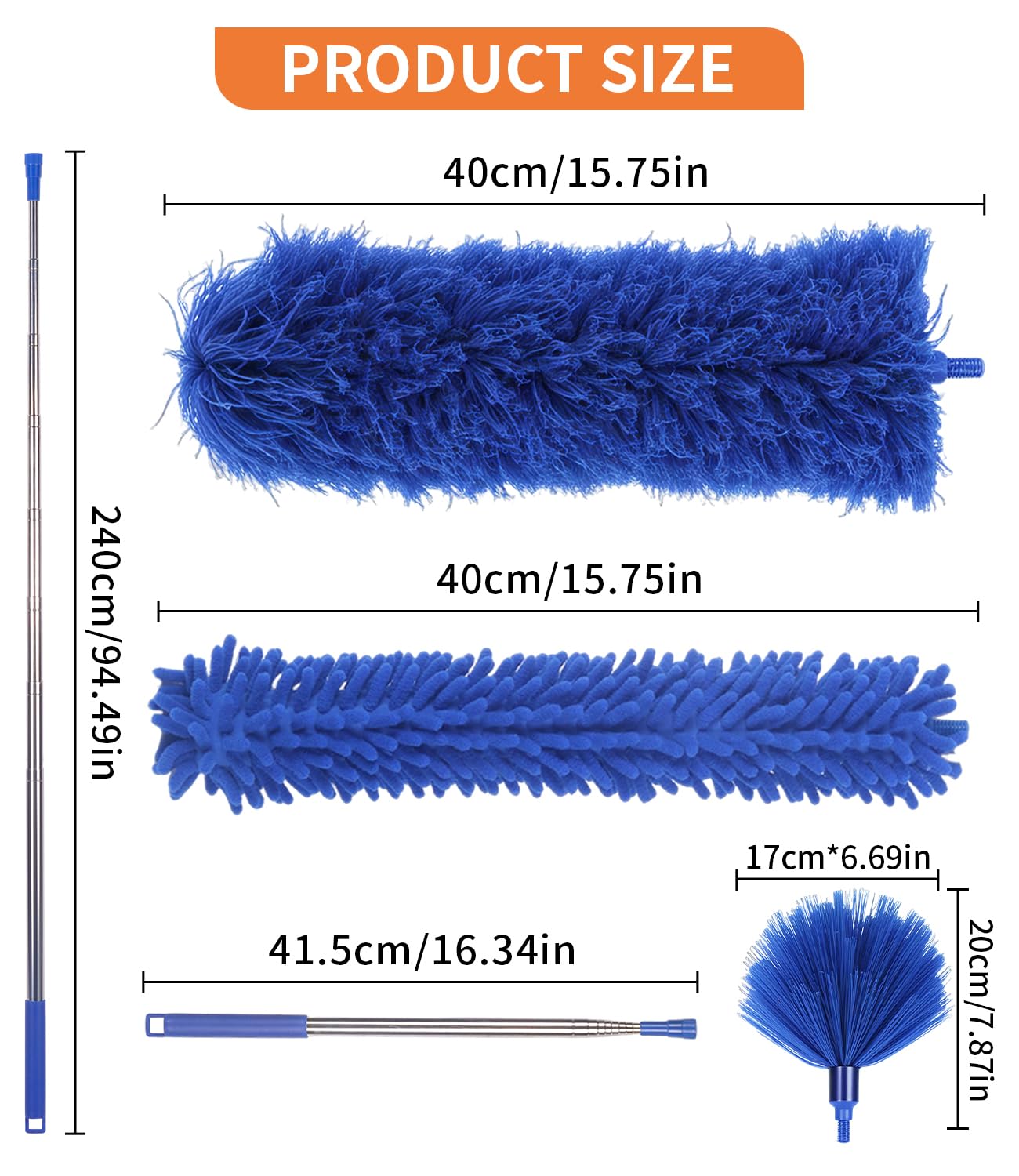 Plumero Atrapapolvo Microfibra Telescópico Extensible 280 cm para Limpieza