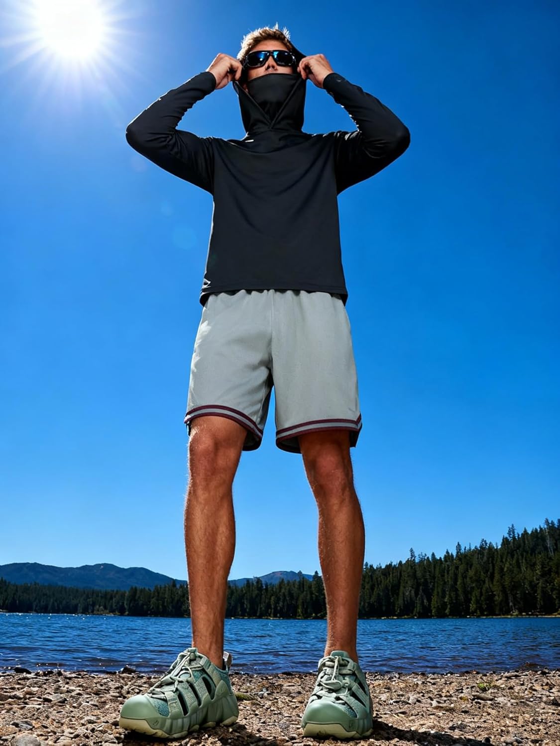 5 Pack Men's UPF 50+ Sun Protection Hoodie Shirts Long Sleeve Shirts Quick Dry Lightweight for Running Workout Hiking Fishing