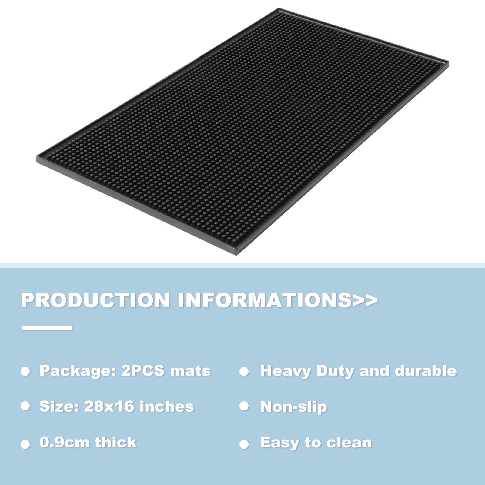 Tapete de goma gruesa extragrande (28 x 16 pulgadas) para barra de servicio para el hogar, cocina, encimera, tapete de bar, tapete de secado de platos, 2 paquetes, color negro