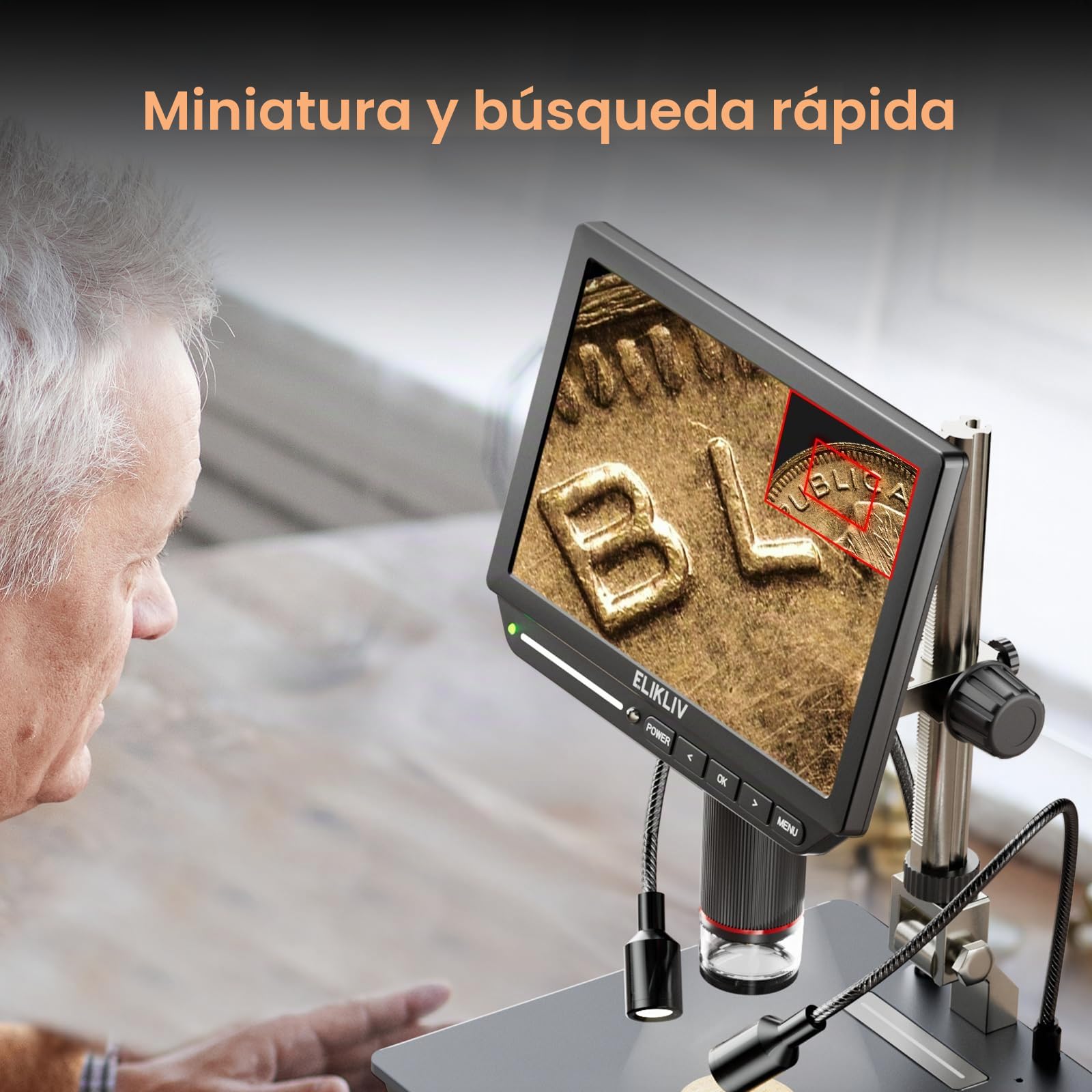 Elikliv EM4K 4K Microscopio Digital, 8" Microscopio de Monedas 2000x, Micro scopio HDMI 52MP, Microscopios de Soldadura para Adultos, Microscopios LCD para reparación electrónica, UHD vídeo 3840P, 16G