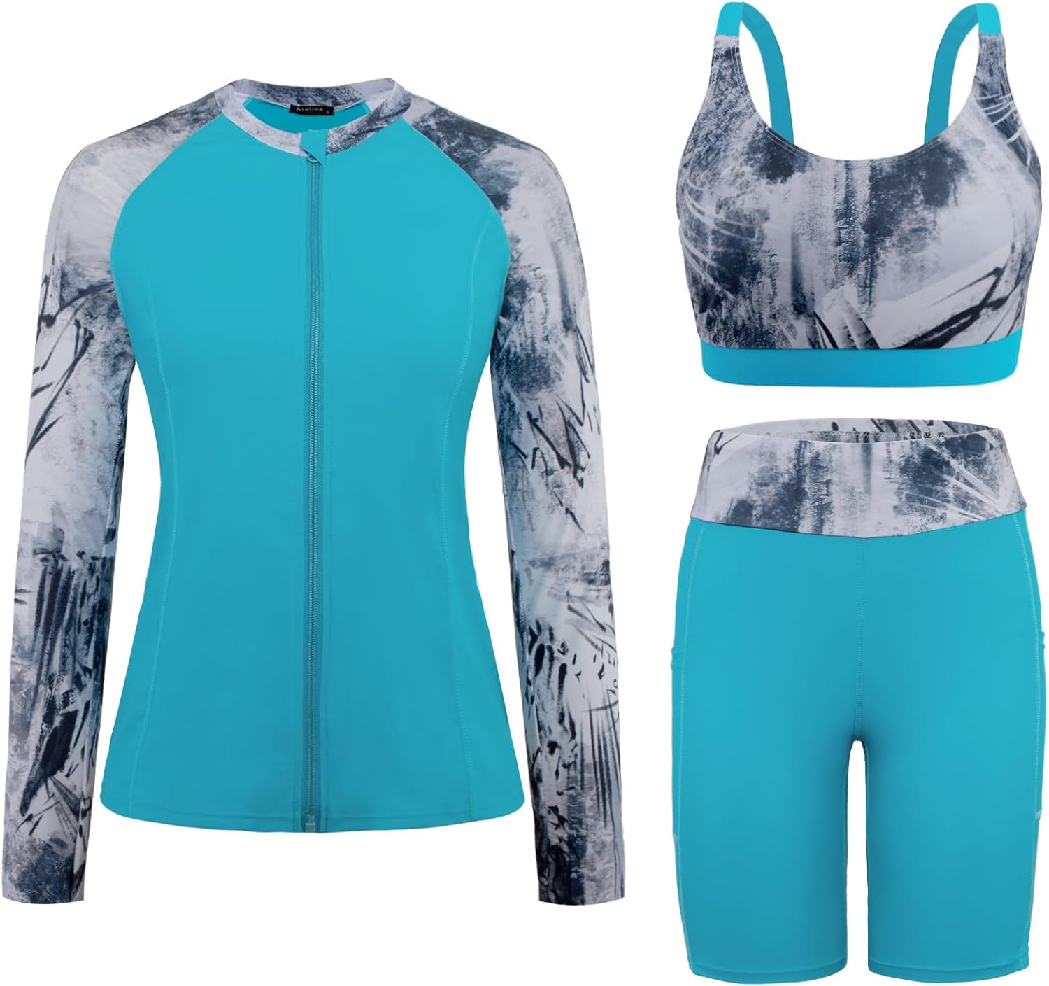 Arolina Womens Rash Guard Long Sleeve Swim Shirts Swimsuit 2026 Bathing Suit with Womens Swim Shorts & Two Pockets