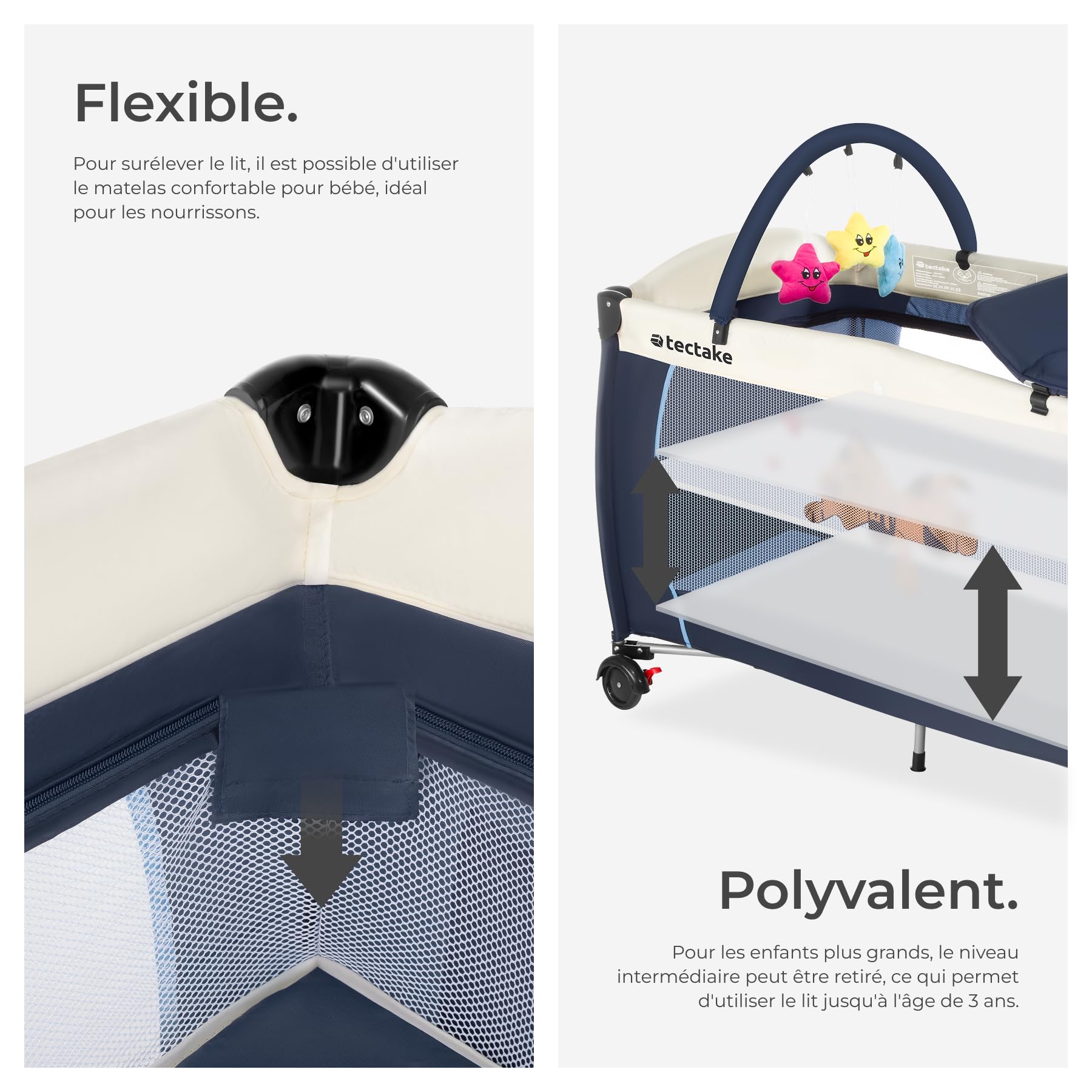 tectake® Lit Parapluie avec matelas Pliable Lit Bébé voyage léger réglable sur roulettes avec Accessoires bébé & Sac de Transport, Mobilier enfant idéal pour Maison ou Voyage Equipement bebe Parc bebe