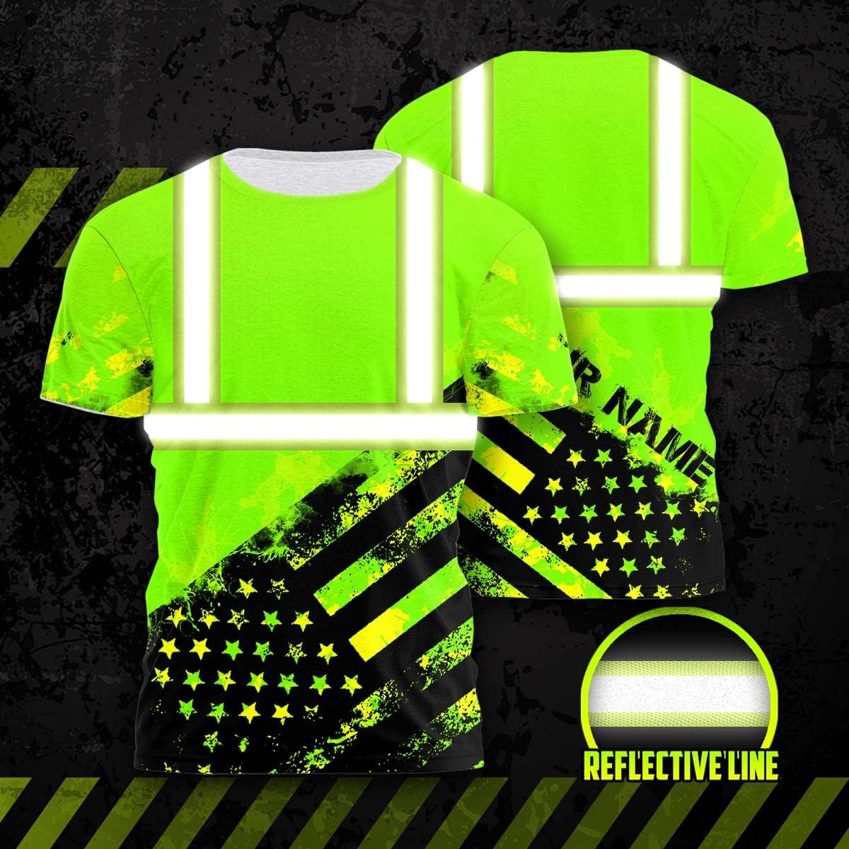 US Flag High Visibility Shirt Custom Name Reflective Safety Workwear Runners, Walkers - Image 5