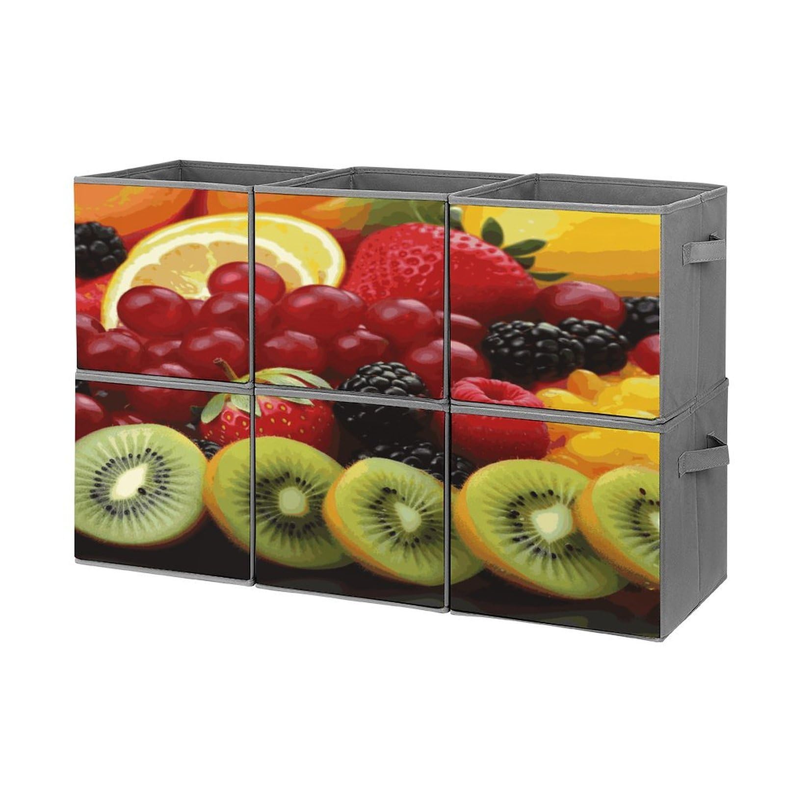 Fekiloot Style Fresh Fruit Storage Bin For Foldable And Handles,Closet Organizer Of 6-Pack Stackable,Storage Box For Living,Room, Office,Bedroom,Closet