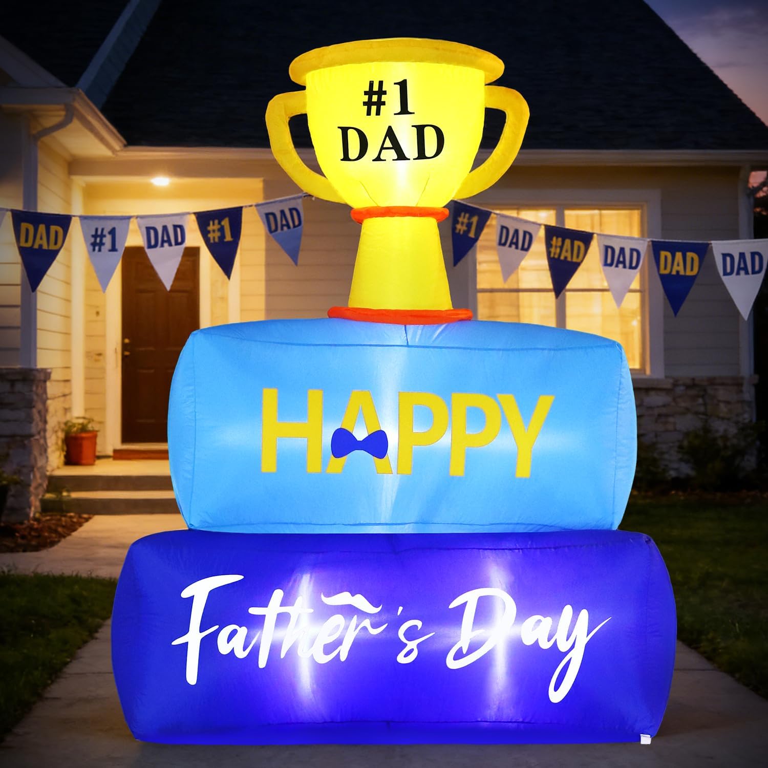 DomKom 6FT Fathers Day Inflatables Outdoor Decorations, Dad Trophy Inflatable with Built-in LED Lights, Outdoor Blow Up Decor for Yard, Lawn, Garden, Father's Day Party Supplies