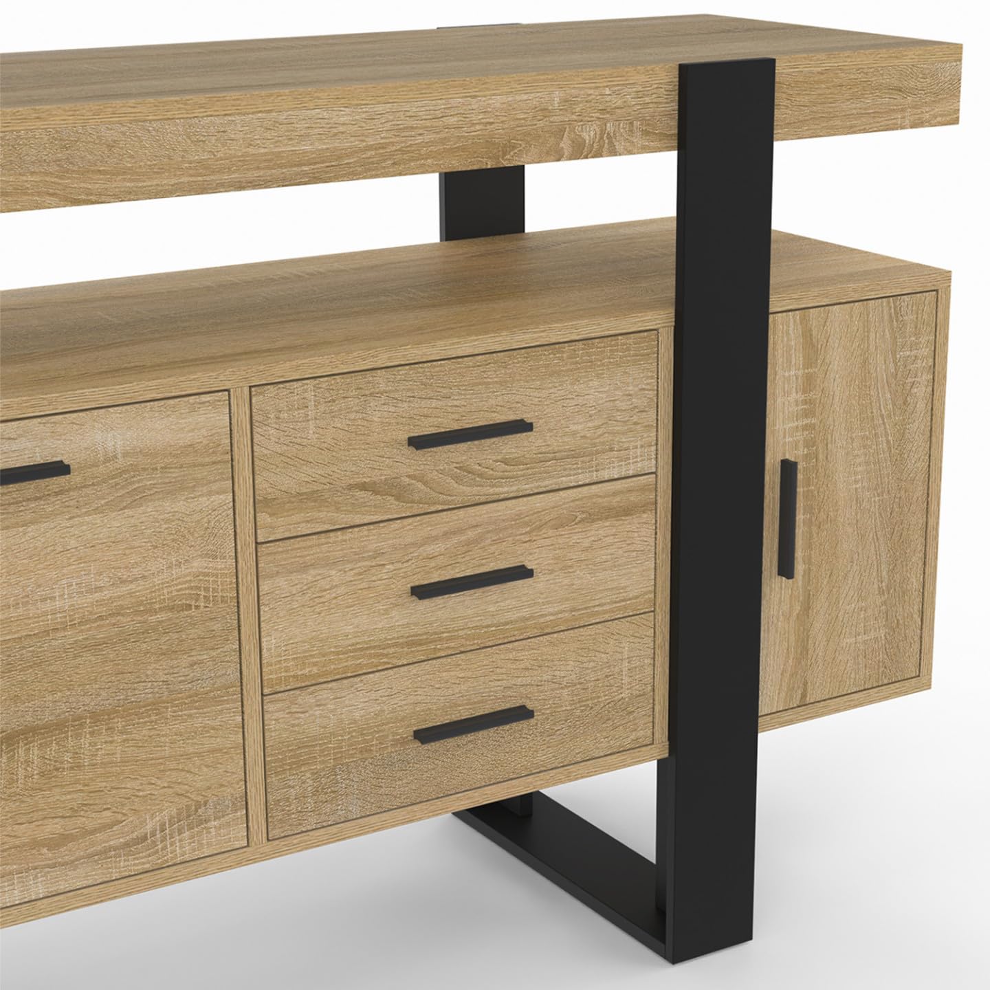 IDMarket - Aparador PHOENIX 140 cm con 3 puertas y 3 cajones en madera y negro