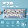 Teclado mecánico EPOMAKER x Aula F75 Gasket, 75% inalámbrico intercambiable en caliente con cinco capas de amortiguación y perilla, BT/2.4GHz/USB-C, RGB (azul sal marina, switch Ice Vein) 3