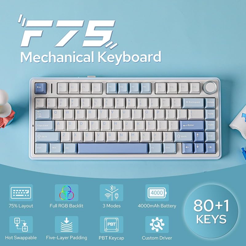 EPOMAKER Aula F75 Gamer Mechanikus Billentyűzet 75% Hot Swap RGB Bluetooth