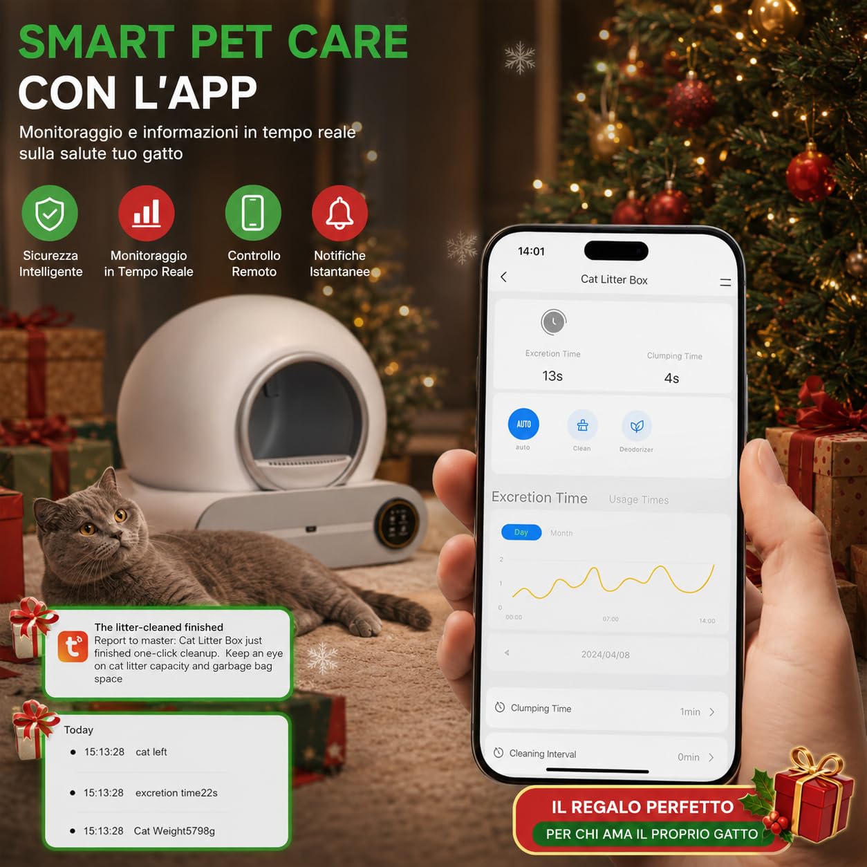 Lettiera Gatto Autopulente 65L + 9L, Lettiera Automatica per Gatti con Monitoraggio Sanitario APP, Include 1 Tappetino e 5 Rotoli di Sacchi per la Spazzatura